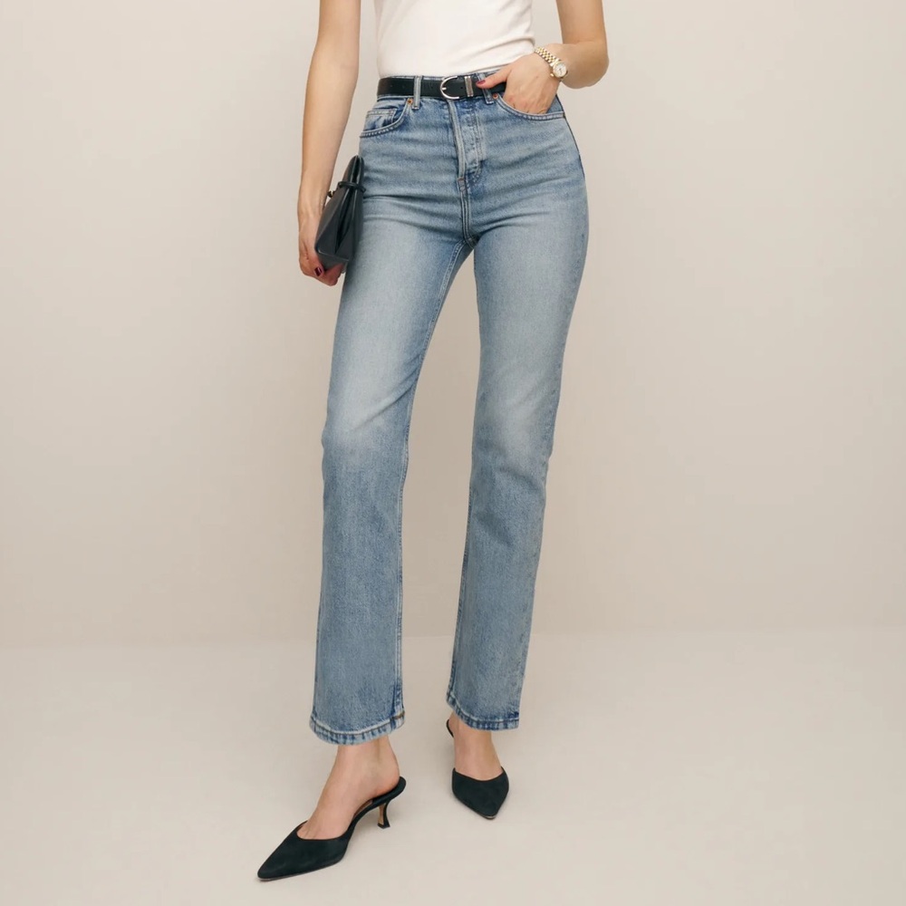 Reformation Cynthia Stretch High Rise Straight Jeans Blue - Size 25